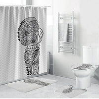 Hawaiian Traditional Tattoos Bathroom Set Kakau Tribal Tropical Plant Motif White Color