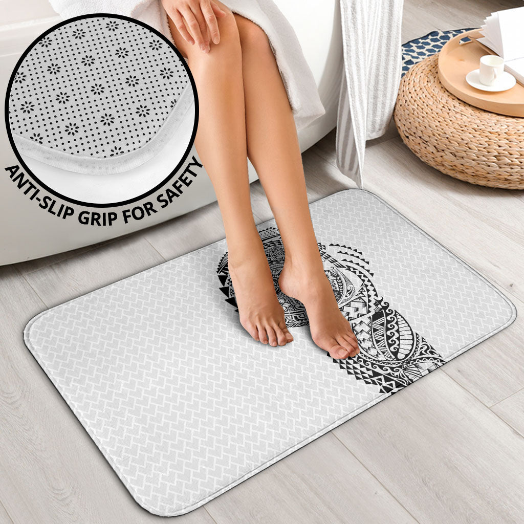 Hawaiian Traditional Tattoos Bathroom Set Kakau Tribal Tropical Plant Motif White Color