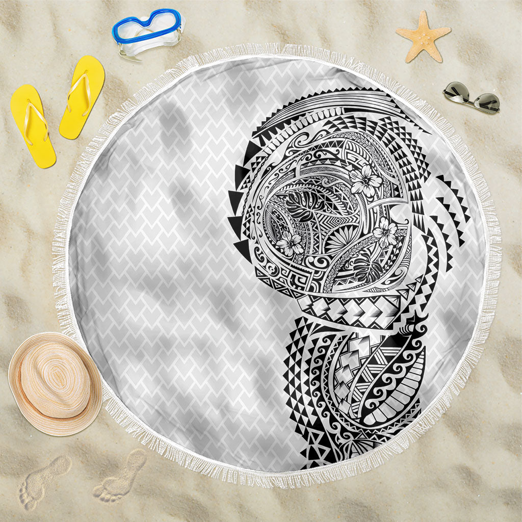 Hawaiian Traditional Tattoos Beach Blanket Kakau Tribal Tropical Plant Motif White Color