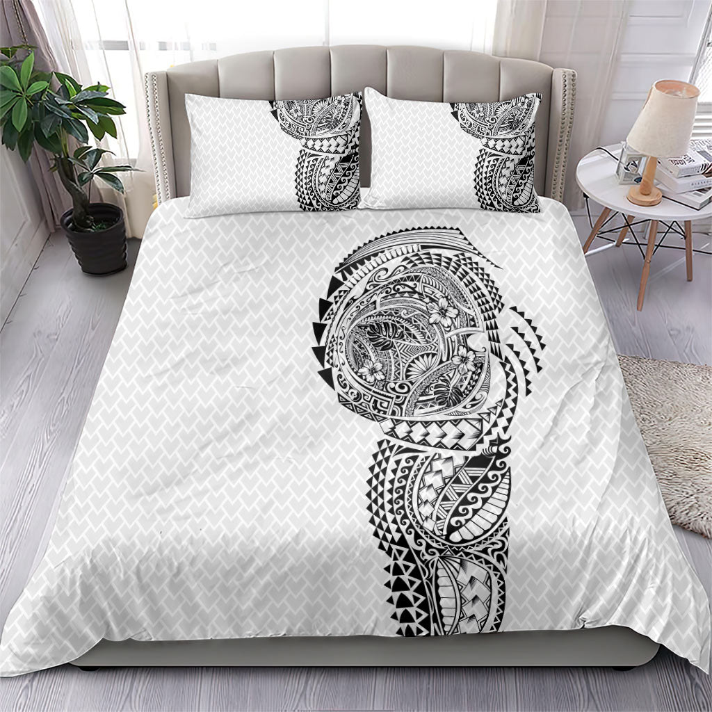 Hawaiian Traditional Tattoos Bedding Set Kakau Tribal Tropical Plant Motif White Color