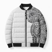 Hawaiian Traditional Tattoos Bomber Puffer Jacket Kakau Tribal Tropical Plant Motif White Color LT03 Unisex White - Polynesian Pride