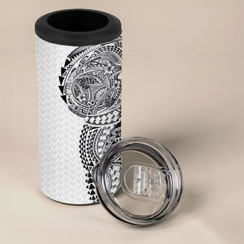 Hawaiian Traditional Tattoos 4 in 1 Can Cooler Tumbler Kakau Tribal Tropical Plant Motif White Color LT03 - Polynesian Pride