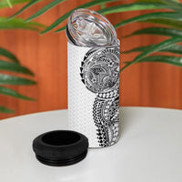 Hawaiian Traditional Tattoos 4 in 1 Can Cooler Tumbler Kakau Tribal Tropical Plant Motif White Color LT03 - Polynesian Pride