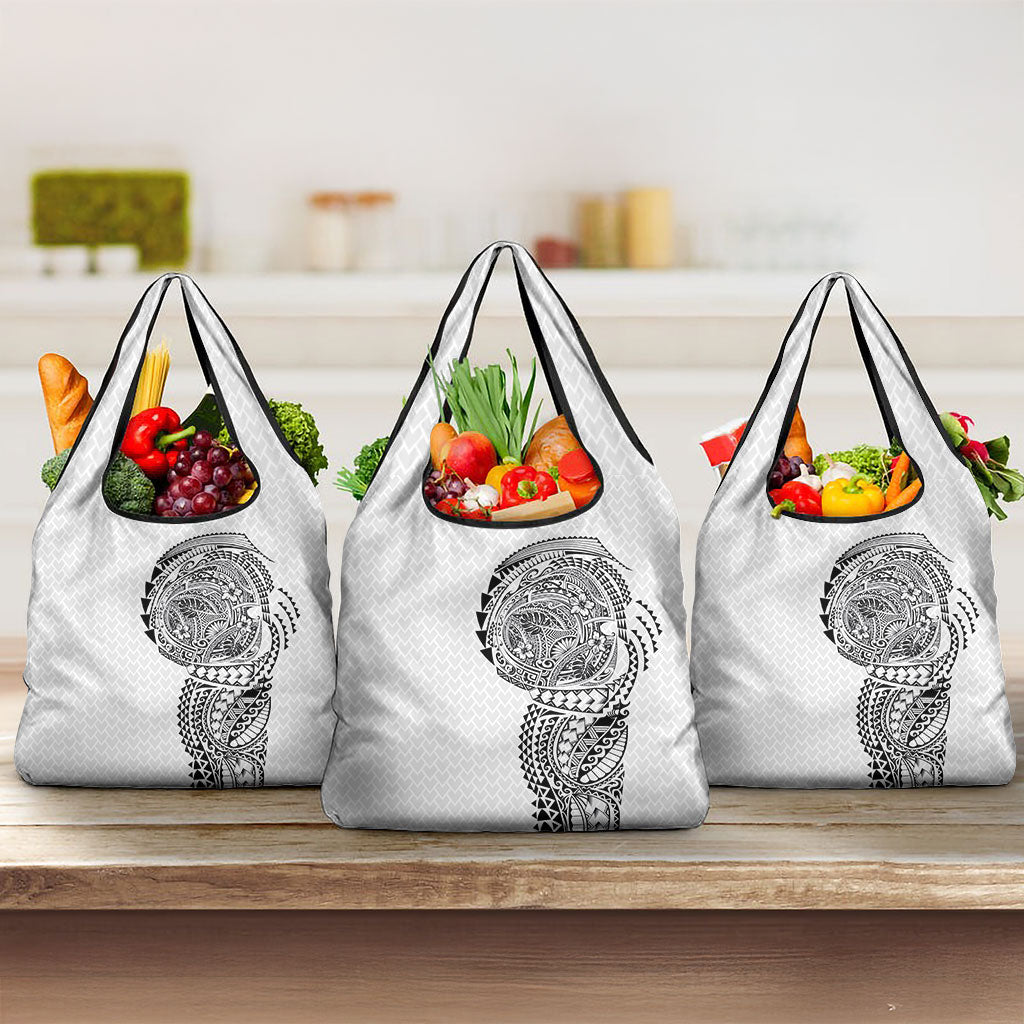 Hawaiian Traditional Tattoos Grocery Bag Kakau Tribal Tropical Plant Motif White Color LT03 3-pack One Size White - Polynesian Pride