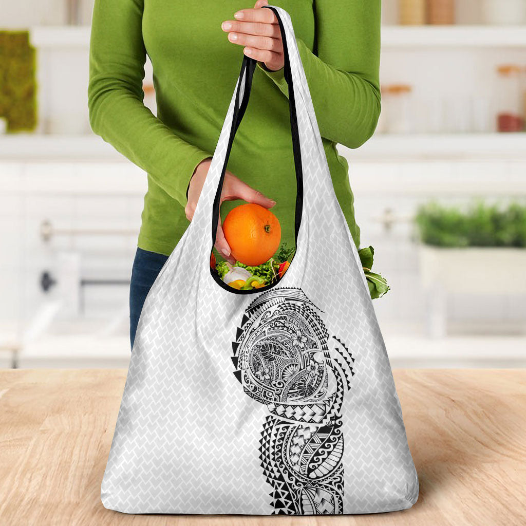 Hawaiian Traditional Tattoos Grocery Bag Kakau Tribal Tropical Plant Motif White Color LT03 - Polynesian Pride