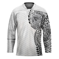 Hawaiian Traditional Tattoos Hockey Jersey Kakau Tribal Tropical Plant Motif White Color LT03 Unisex White - Polynesian Pride