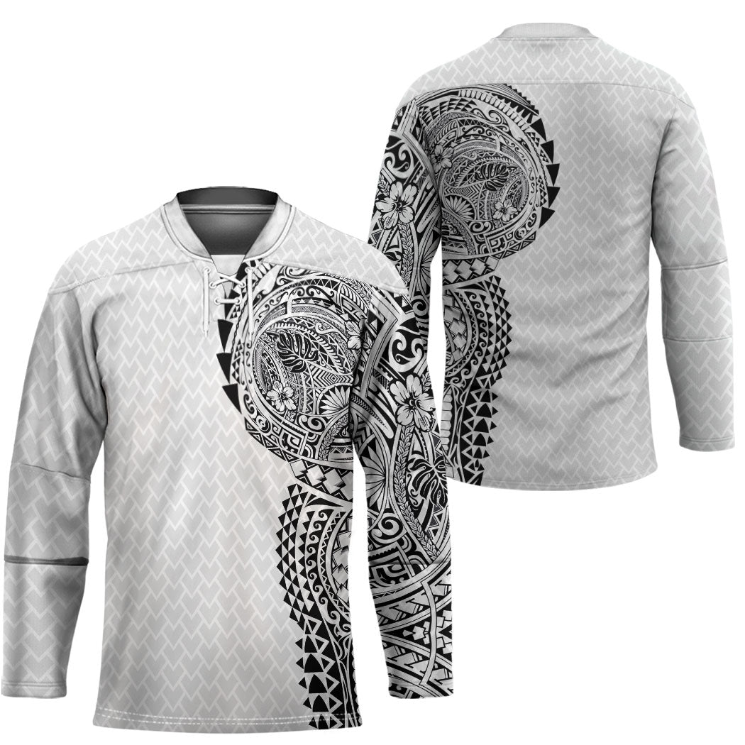 Hawaiian Traditional Tattoos Hockey Jersey Kakau Tribal Tropical Plant Motif White Color LT03 - Polynesian Pride