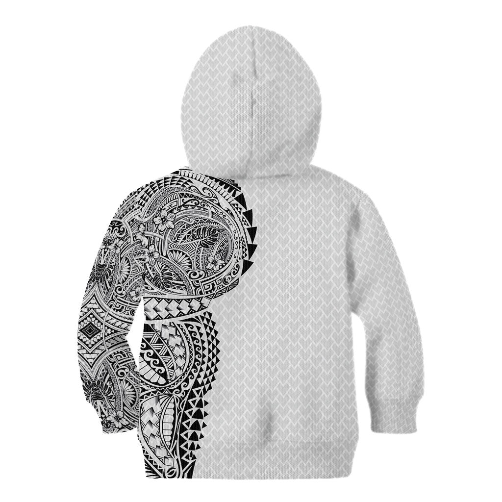 Hawaiian Traditional Tattoos Kid Hoodie Kakau Tribal Tropical Plant Motif White Color LT03 - Polynesian Pride