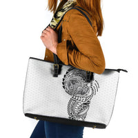 Hawaiian Traditional Tattoos Leather Tote Bag Kakau Tribal Tropical Plant Motif White Color LT03 White - Polynesian Pride