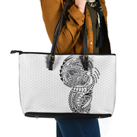 Hawaiian Traditional Tattoos Leather Tote Bag Kakau Tribal Tropical Plant Motif White Color LT03 - Polynesian Pride