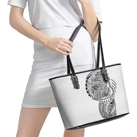 Hawaiian Traditional Tattoos Leather Tote Bag Kakau Tribal Tropical Plant Motif White Color LT03 - Polynesian Pride