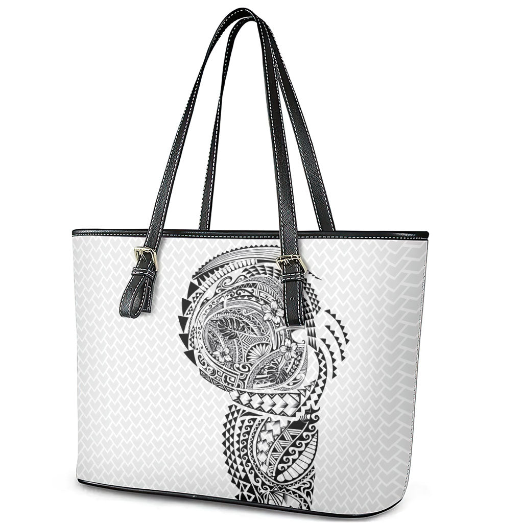 Hawaiian Traditional Tattoos Leather Tote Bag Kakau Tribal Tropical Plant Motif White Color LT03 - Polynesian Pride