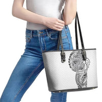Hawaiian Traditional Tattoos Leather Tote Bag Kakau Tribal Tropical Plant Motif White Color LT03 - Polynesian Pride