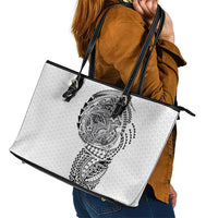 Hawaiian Traditional Tattoos Leather Tote Bag Kakau Tribal Tropical Plant Motif White Color LT03 - Polynesian Pride