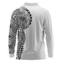 Hawaiian Traditional Tattoos Long Sleeve Polo Shirt Kakau Tribal Tropical Plant Motif White Color LT03 - Polynesian Pride