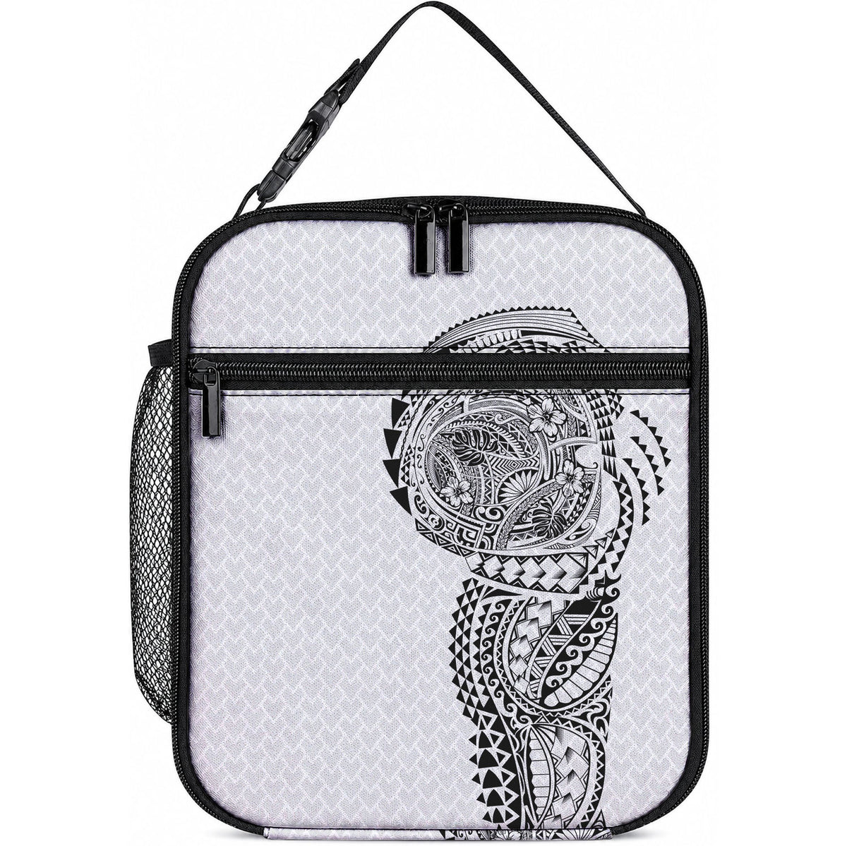 Hawaiian Traditional Tattoos Lunch Bag Kakau Tribal Tropical Plant Motif White Color