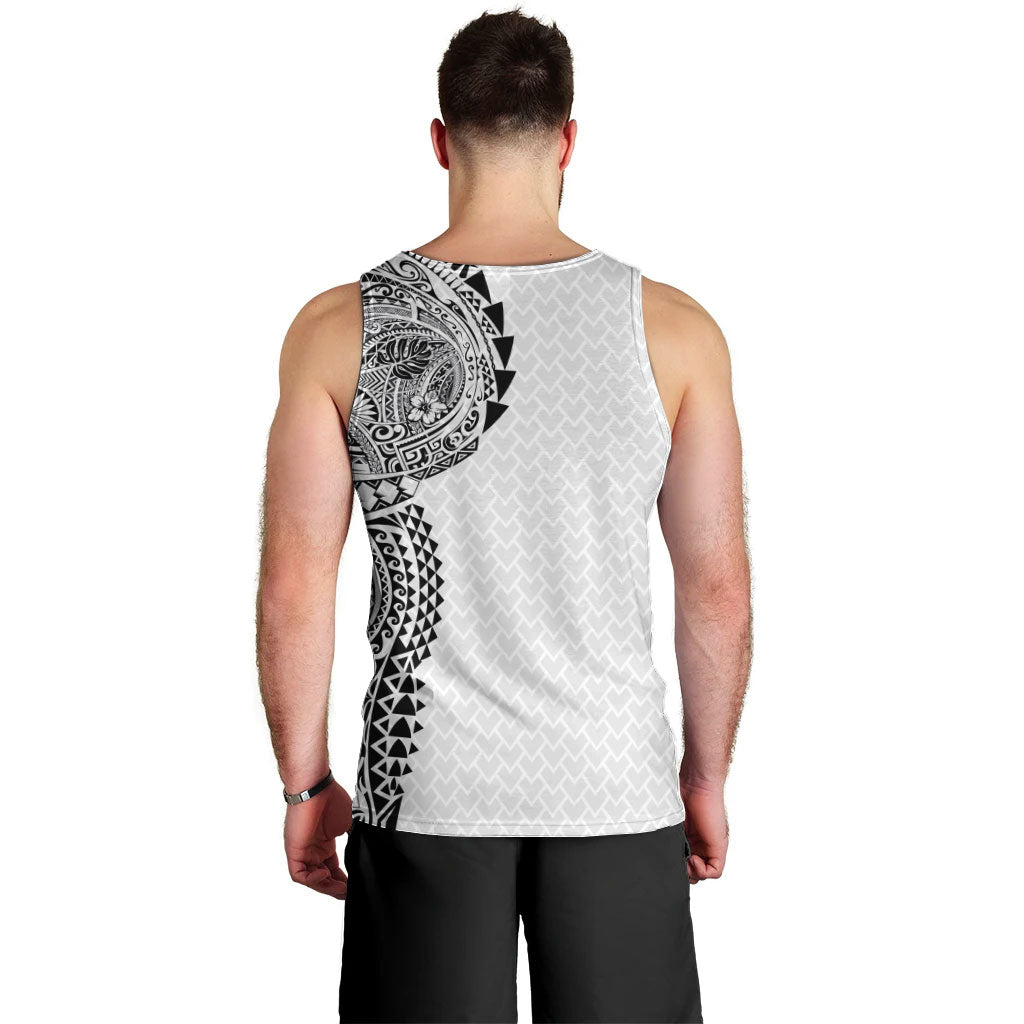 Hawaiian Traditional Tattoos Men Tank Top Kakau Tribal Tropical Plant Motif White Color LT03 - Polynesian Pride