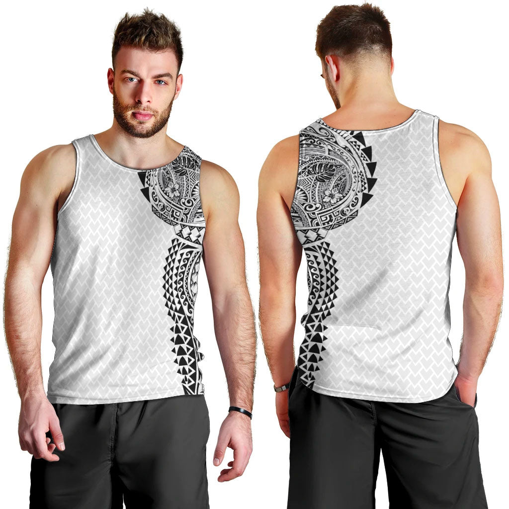 Hawaiian Traditional Tattoos Men Tank Top Kakau Tribal Tropical Plant Motif White Color LT03 - Polynesian Pride