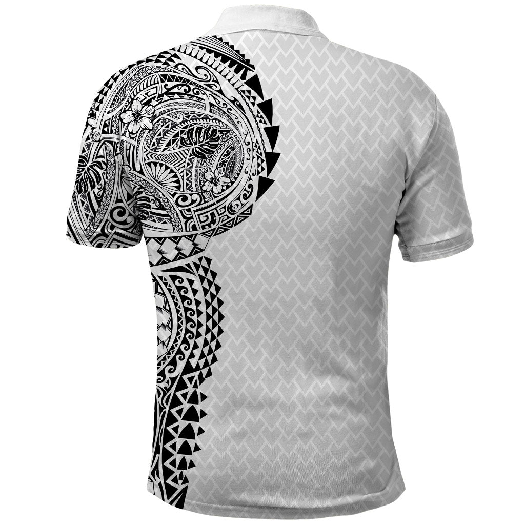 Hawaiian Traditional Tattoos Polo Shirt Kakau Tribal Tropical Plant Motif White Color LT03 - Polynesian Pride