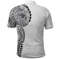 Hawaiian Traditional Tattoos Polo Shirt Kakau Tribal Tropical Plant Motif White Color LT03 - Polynesian Pride