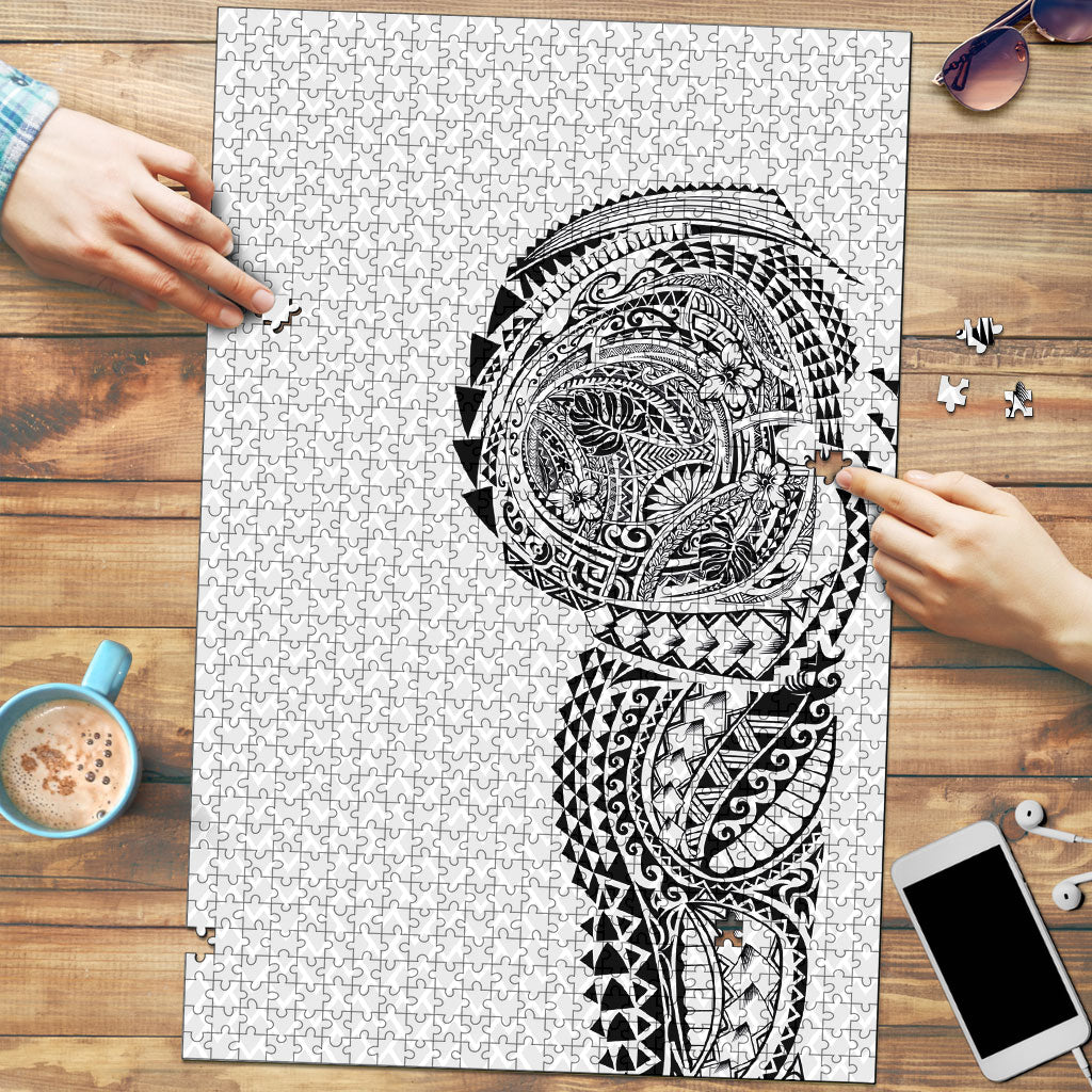 Hawaiian Traditional Tattoos Puzzle Kakau Tribal Tropical Plant Motif White Color