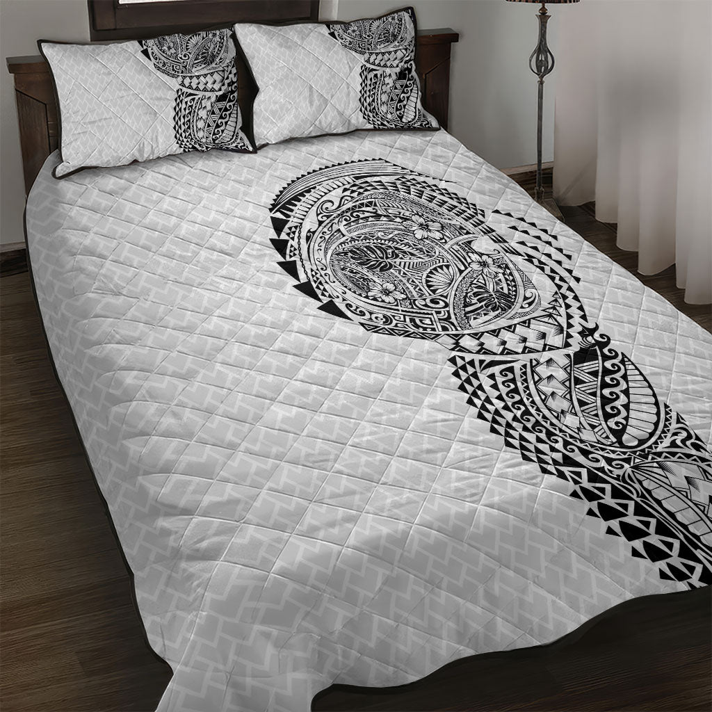 Hawaiian Traditional Tattoos Quilt Bed Set Kakau Tribal Tropical Plant Motif White Color LT03 White - Polynesian Pride