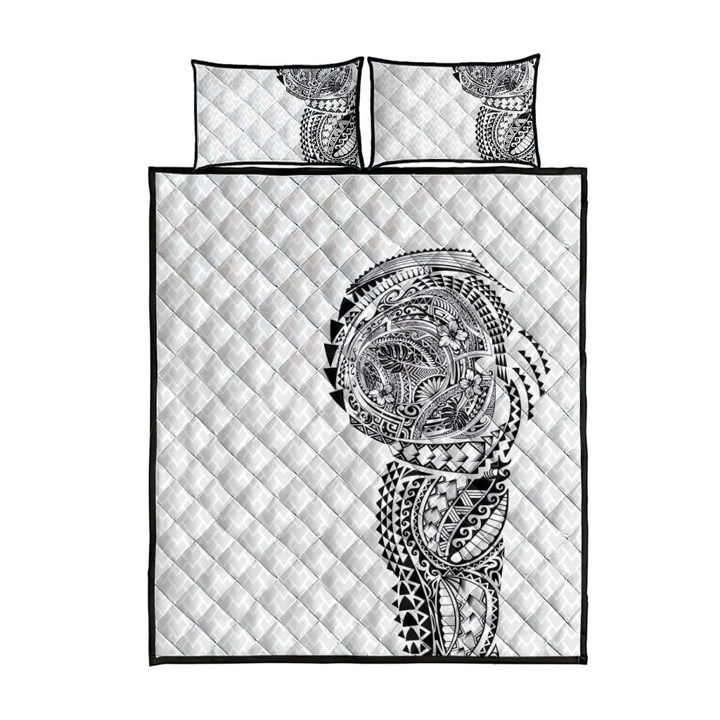 Hawaiian Traditional Tattoos Quilt Bed Set Kakau Tribal Tropical Plant Motif White Color LT03 - Polynesian Pride