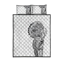 Hawaiian Traditional Tattoos Quilt Bed Set Kakau Tribal Tropical Plant Motif White Color LT03 - Polynesian Pride