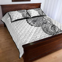 Hawaiian Traditional Tattoos Quilt Bed Set Kakau Tribal Tropical Plant Motif White Color LT03 - Polynesian Pride