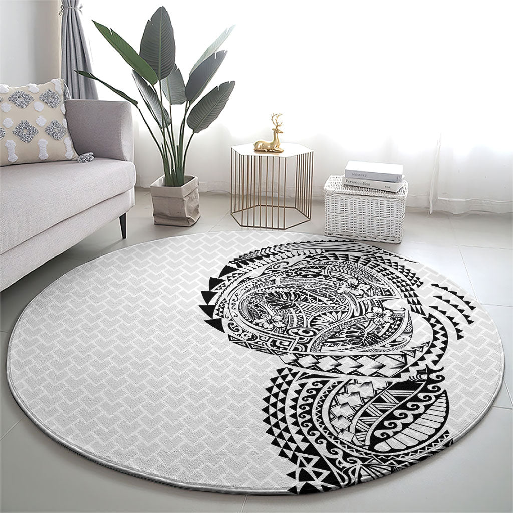 Hawaiian Traditional Tattoos Round Carpet Kakau Tribal Tropical Plant Motif White Color LT03 - Polynesian Pride