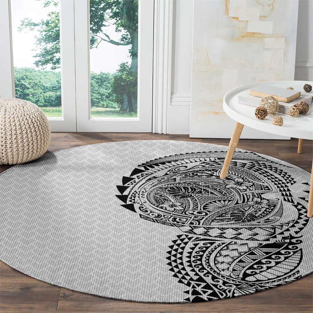 Hawaiian Traditional Tattoos Round Carpet Kakau Tribal Tropical Plant Motif White Color LT03 - Polynesian Pride