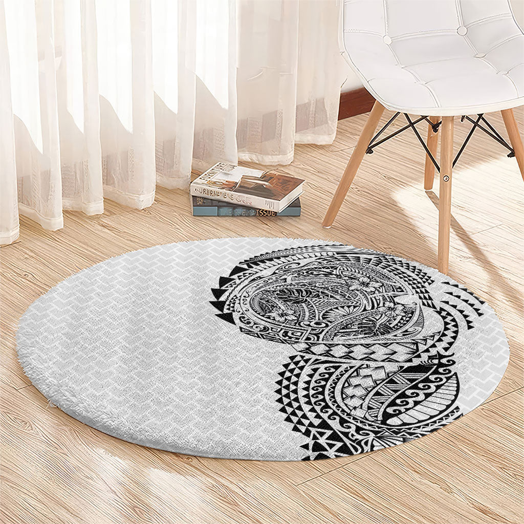 Hawaiian Traditional Tattoos Round Carpet Kakau Tribal Tropical Plant Motif White Color LT03 - Polynesian Pride