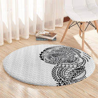 Hawaiian Traditional Tattoos Round Carpet Kakau Tribal Tropical Plant Motif White Color LT03 - Polynesian Pride