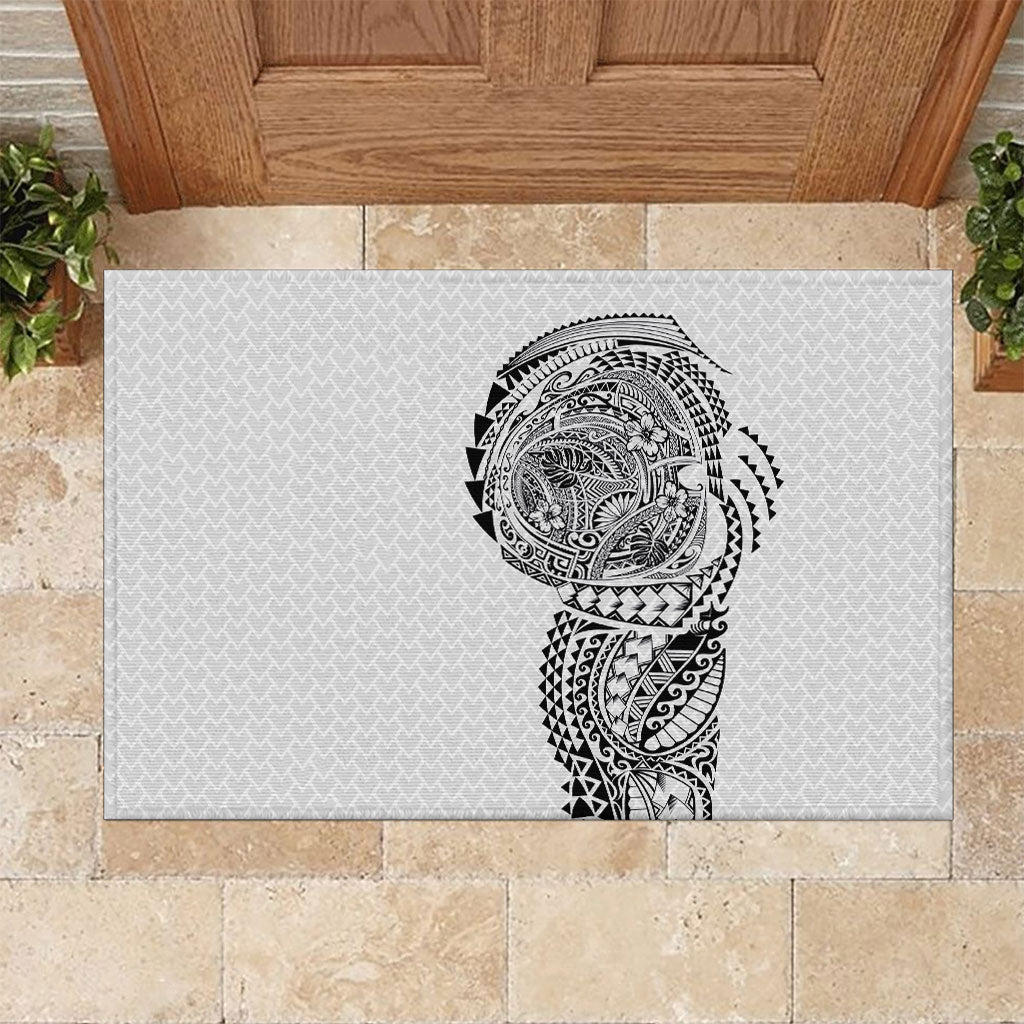 Hawaiian Traditional Tattoos Rubber Doormat Kakau Tribal Tropical Plant Motif White Color