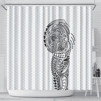 Hawaiian Traditional Tattoos Shower Curtain Kakau Tribal Tropical Plant Motif White Color LT03 - Polynesian Pride
