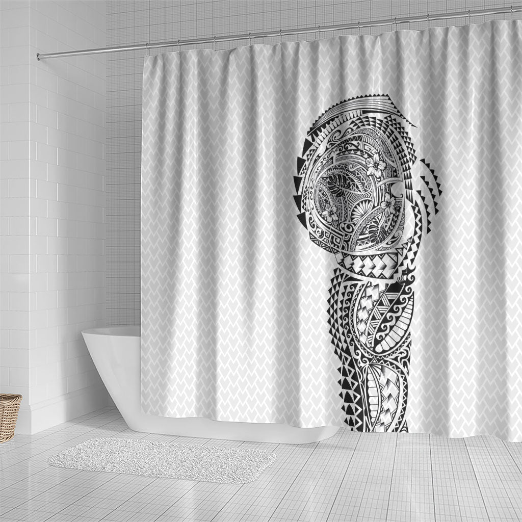 Hawaiian Traditional Tattoos Shower Curtain Kakau Tribal Tropical Plant Motif White Color LT03 - Polynesian Pride