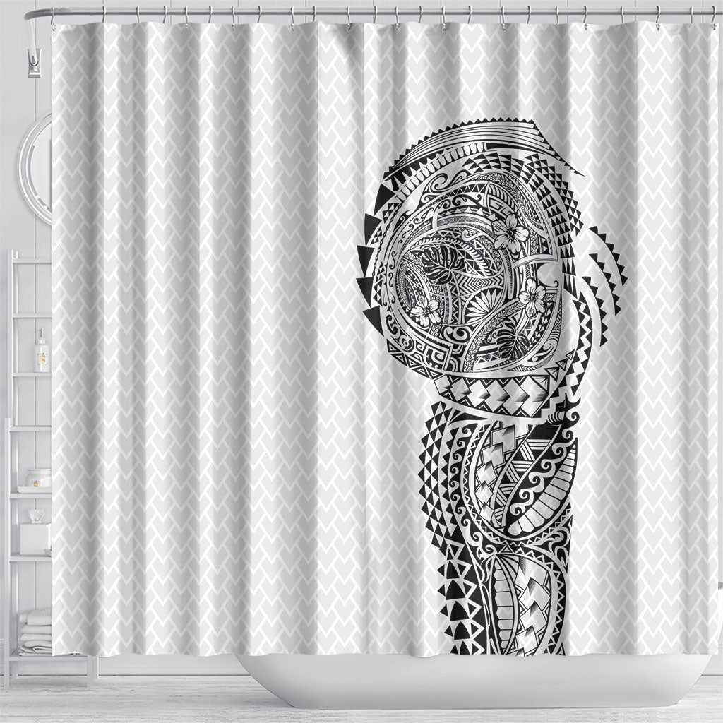 Hawaiian Traditional Tattoos Shower Curtain Kakau Tribal Tropical Plant Motif White Color LT03 - Polynesian Pride