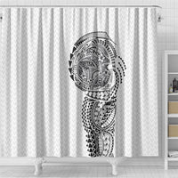 Hawaiian Traditional Tattoos Shower Curtain Kakau Tribal Tropical Plant Motif White Color LT03 - Polynesian Pride