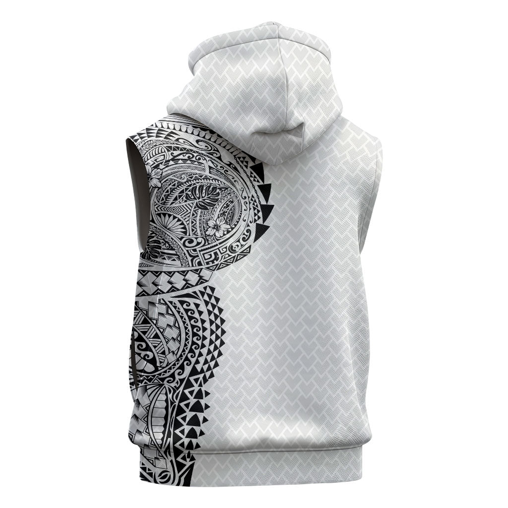 Hawaiian Traditional Tattoos Sleeveless Hoodie Kakau Tribal Tropical Plant Motif White Color LT03 - Polynesian Pride