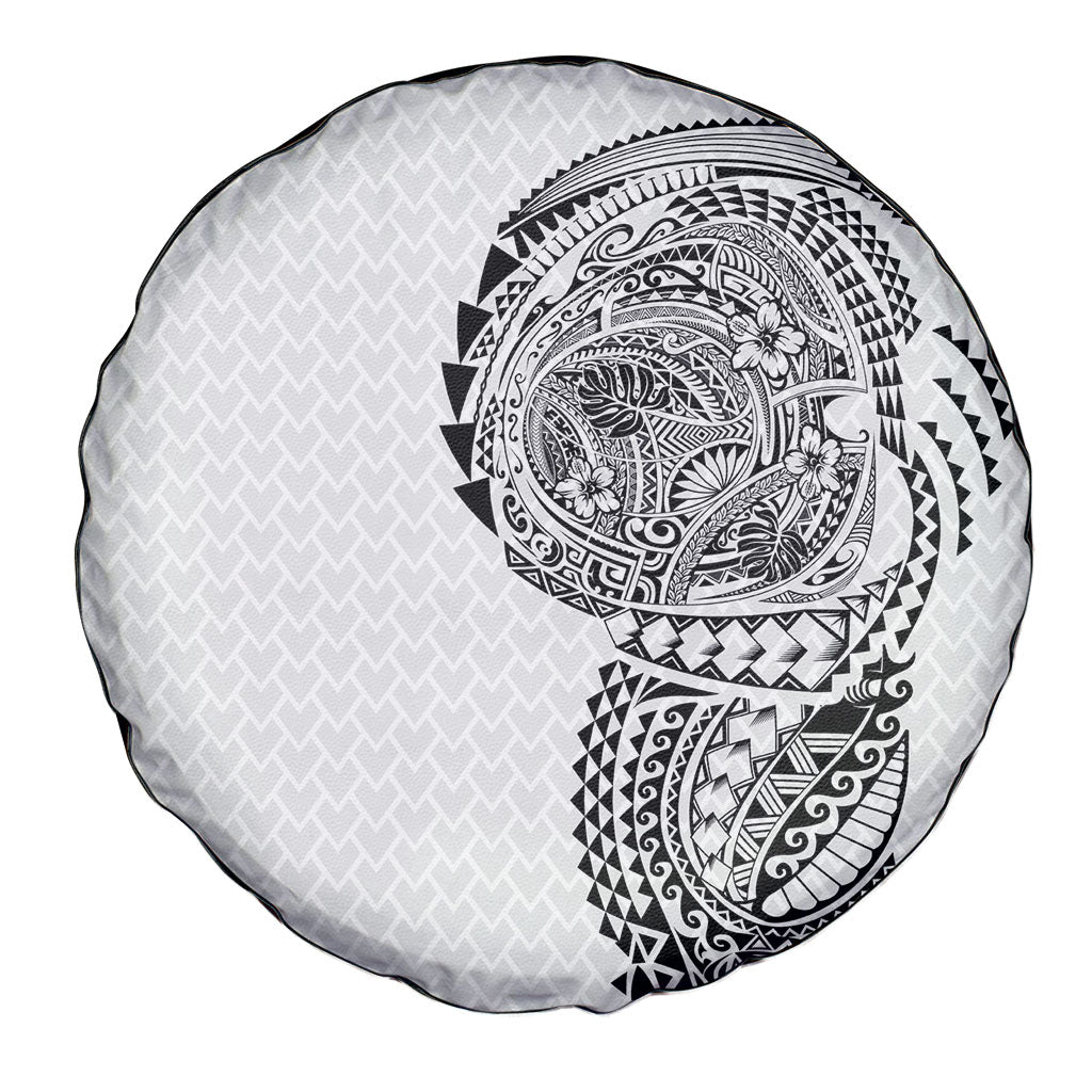 Hawaiian Traditional Tattoos Spare Tire Cover Kakau Tribal Tropical Plant Motif White Color LT03 - Polynesian Pride