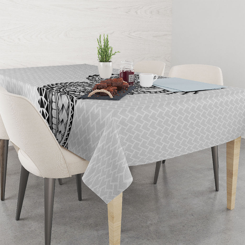 Hawaiian Traditional Tattoos Tablecloth Kakau Tribal Tropical Plant Motif White Color