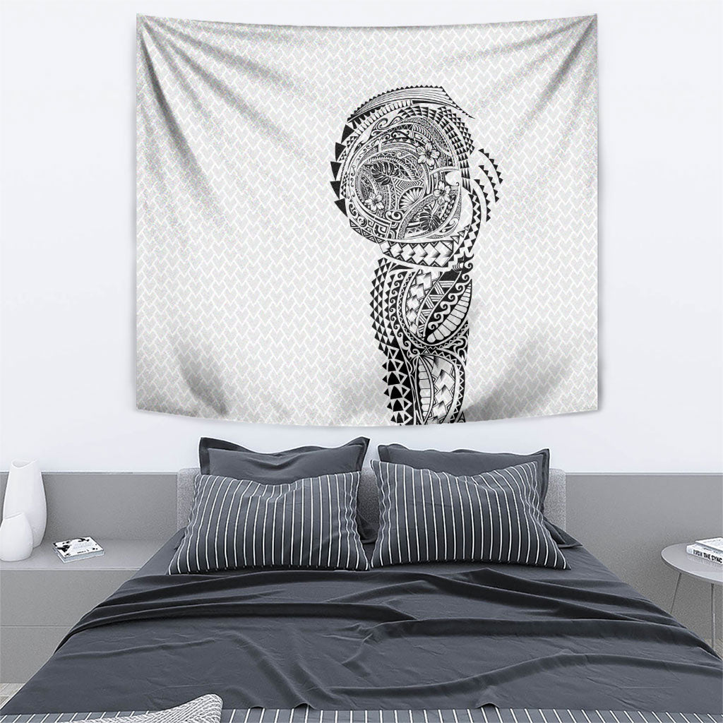Hawaiian Traditional Tattoos Tapestry Kakau Tribal Tropical Plant Motif White Color