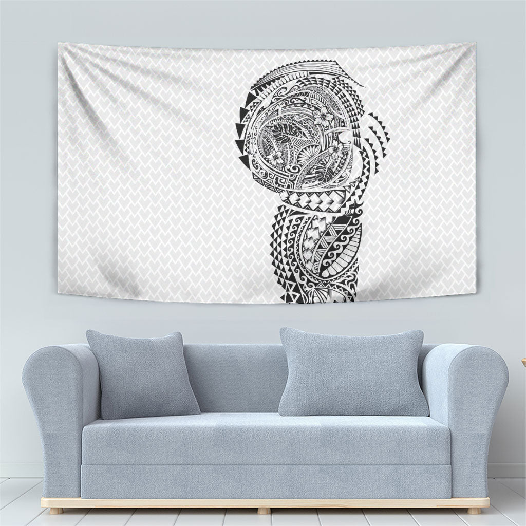 Hawaiian Traditional Tattoos Tapestry Kakau Tribal Tropical Plant Motif White Color
