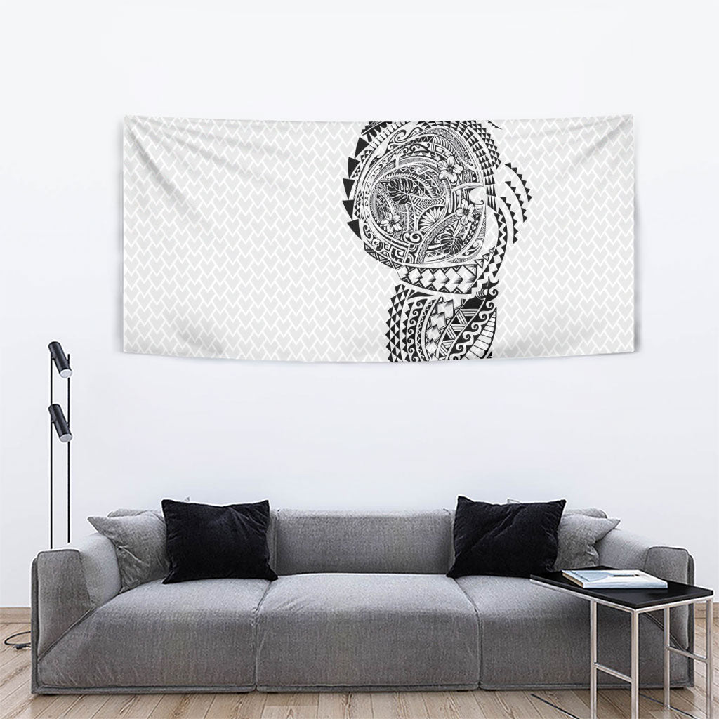 Hawaiian Traditional Tattoos Tapestry Kakau Tribal Tropical Plant Motif White Color