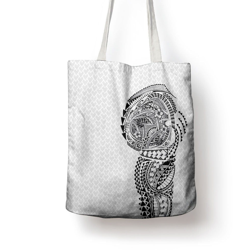 Hawaiian Traditional Tattoos Tote Bag Kakau Tribal Tropical Plant Motif White Color LT03 - Polynesian Pride