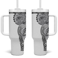 Hawaiian Traditional Tattoos Tumbler With Handle Kakau Tribal Tropical Plant Motif White Color LT03 One Size: 40 oz White - Polynesian Pride
