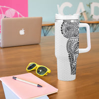 Hawaiian Traditional Tattoos Tumbler With Handle Kakau Tribal Tropical Plant Motif White Color LT03 - Polynesian Pride
