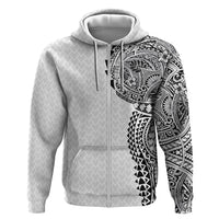 Hawaiian Traditional Tattoos Zip Hoodie Kakau Tribal Tropical Plant Motif White Color LT03 Zip Hoodie White - Polynesian Pride