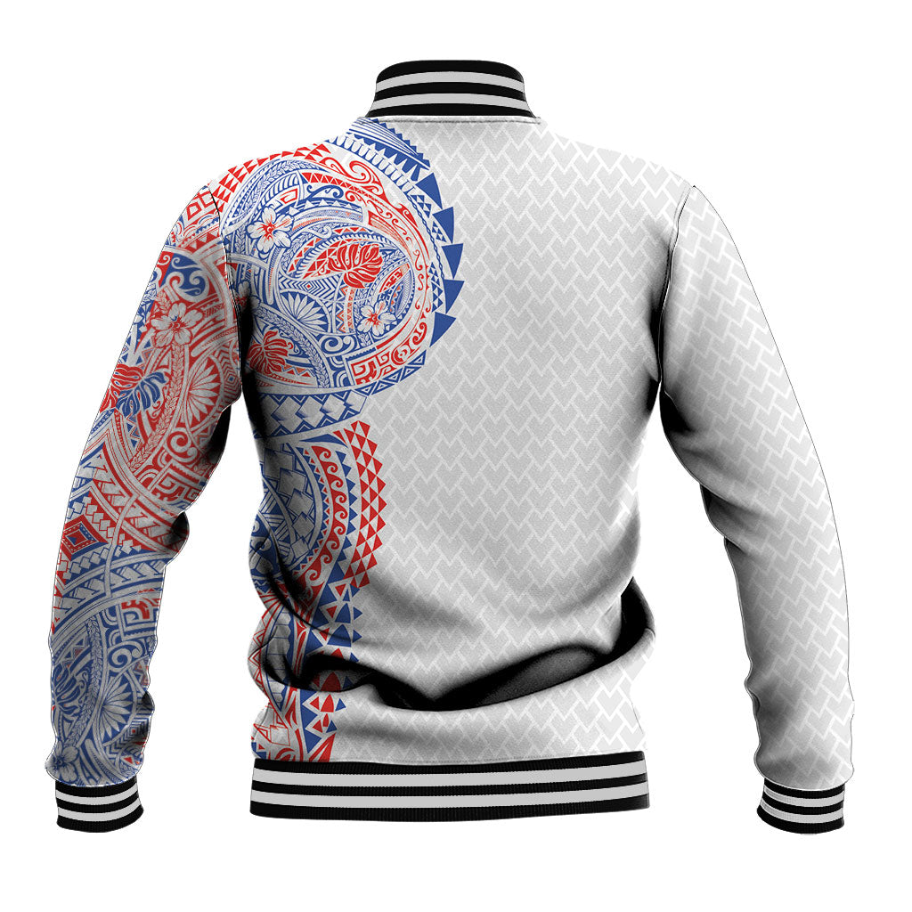 Hawaiian Traditional Tattoos Baseball Jacket Kakau Tribal Tropical Plant Motif Hawaii Flag Color Inspired LT03 - Polynesian Pride