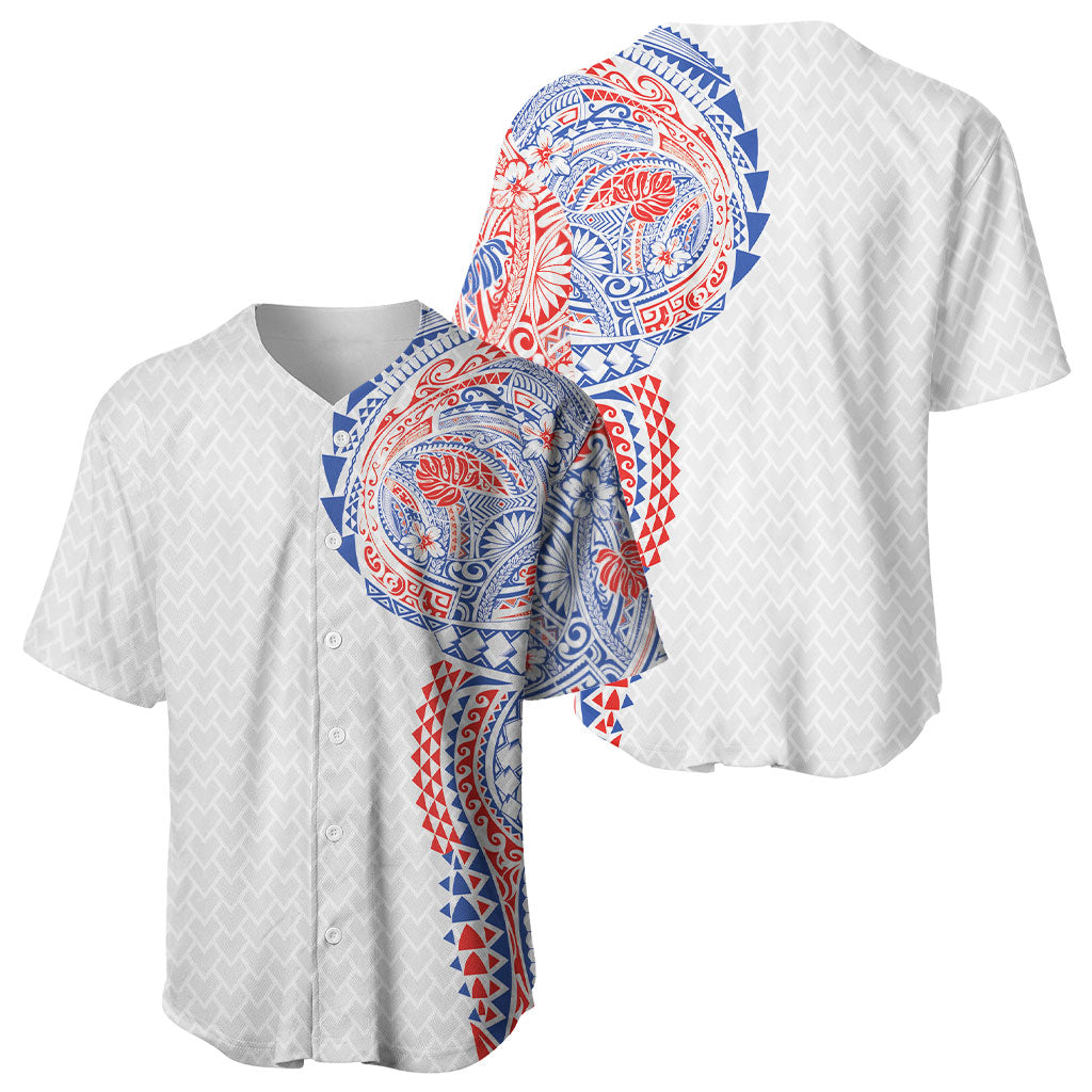 Hawaiian Traditional Tattoos Baseball Jersey Kakau Tribal Tropical Plant Motif Hawaii Flag Color Inspired LT03 - Polynesian Pride
